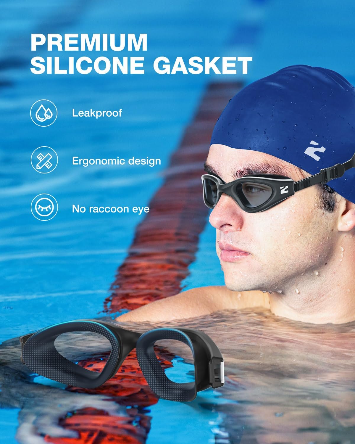 ZIONOR G1 Lite Swim Goggles with Swim Cap Comfortable Anti-fog Swimming Goggles Cap Set for Adult Men Women
