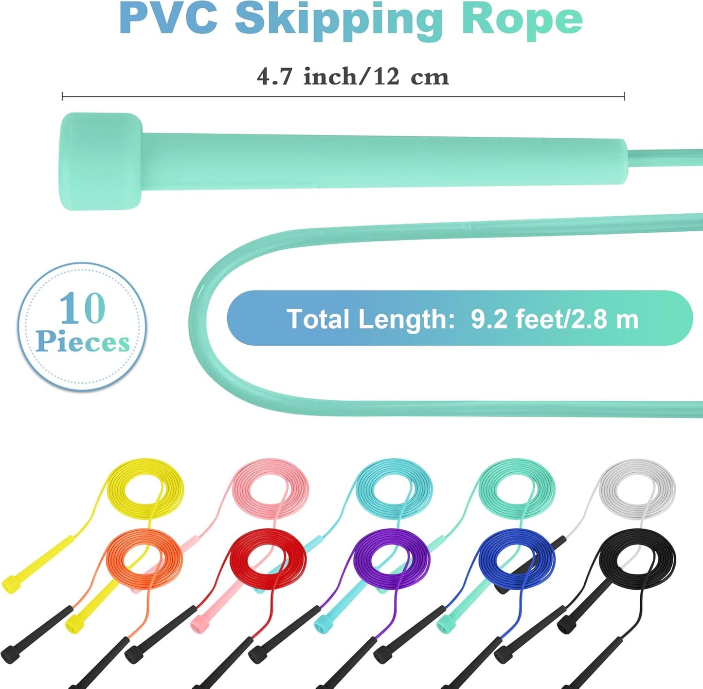 Aodaer PVC Skipping Rope Adjustable Jump Rope for Kids Multicolor Jump Rope Bulk with Plastic Handles Lightweight for Outdoor Fitness Exercise and Weight Loss, Training and Racing