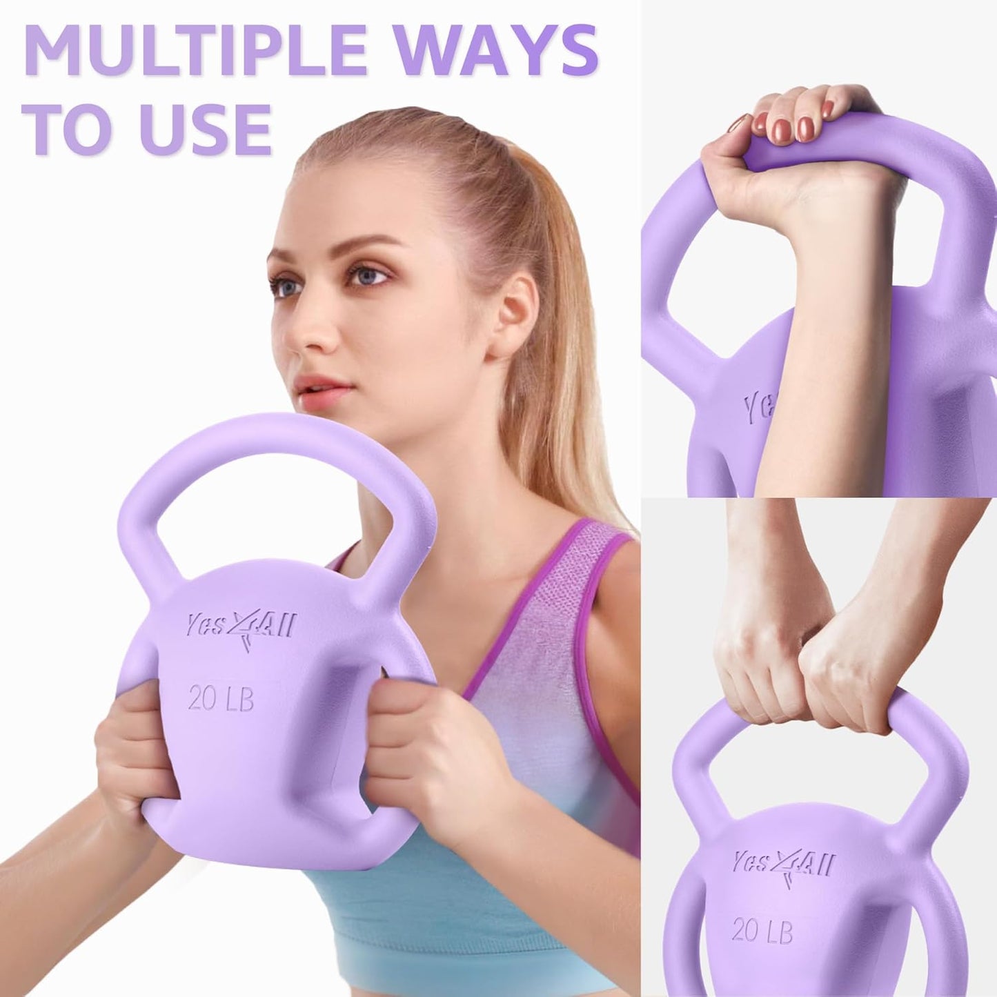 Yes4All Kettlebell 10&15lb Weight with Wide Multigrip Handle for Dumbbell Weights Exercises, Full Body Workout Equipment