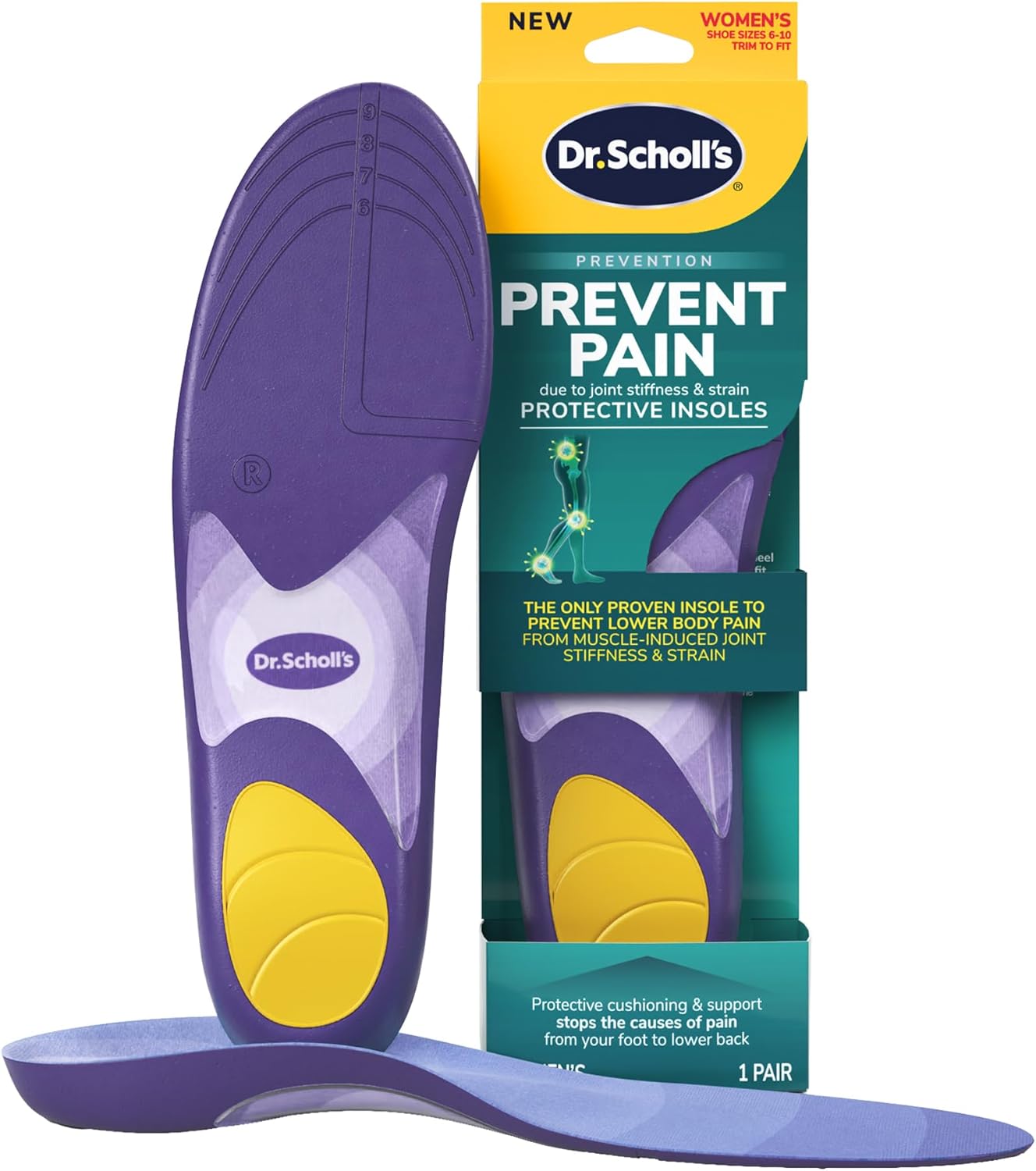 Dr. Scholl’s Prevent Pain Insoles for Women, Size 6-10, 1 Pair: The Only Proven Insole to Prevent Lower Body Pain - Arch Support Shoe Inserts for Women, Protect Against Lower Back, Knee and Foot Pain
