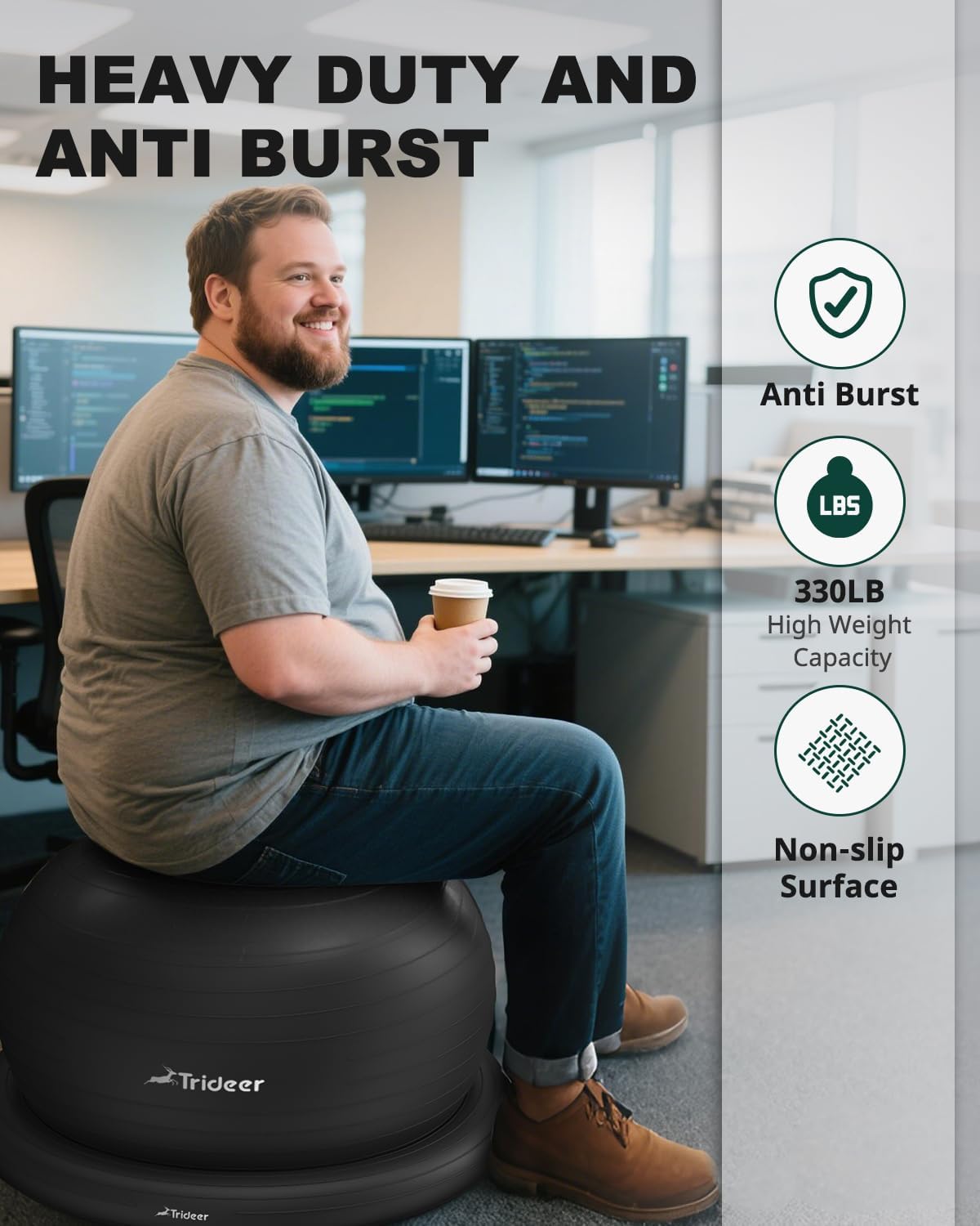 Trideer Exercise Yoga Ball Chair with Base for Home Office Desk, Stability & Fitness Ball Seat to Relieve Back Pain, Home Gym Workout for Abs, Pregnancy Ball with Pump