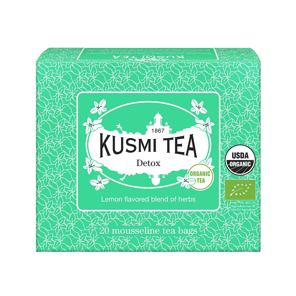 Kusmi Tea - Detox - Organic Blend of Green Tea, Mate & Lemon - Lemongrass, Rose Hip and Lemon Flavours - Enjoy Hot or Iced - Exotic Infusion Perfect for Tea Lovers - 20 Tea Bags