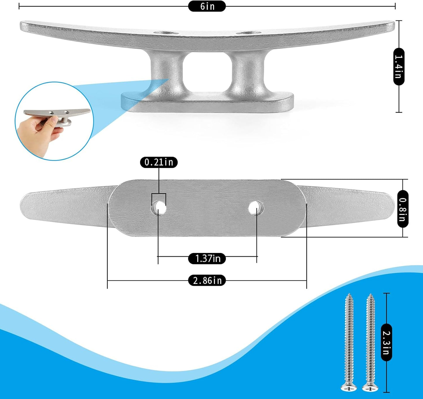 Boat Cleat, 4 inch / 6 inch 304 Stainless Steel Dock Cleat-Ideal for Marine, Deck, Nautical Decor (4 Pack/ 6 Pack)