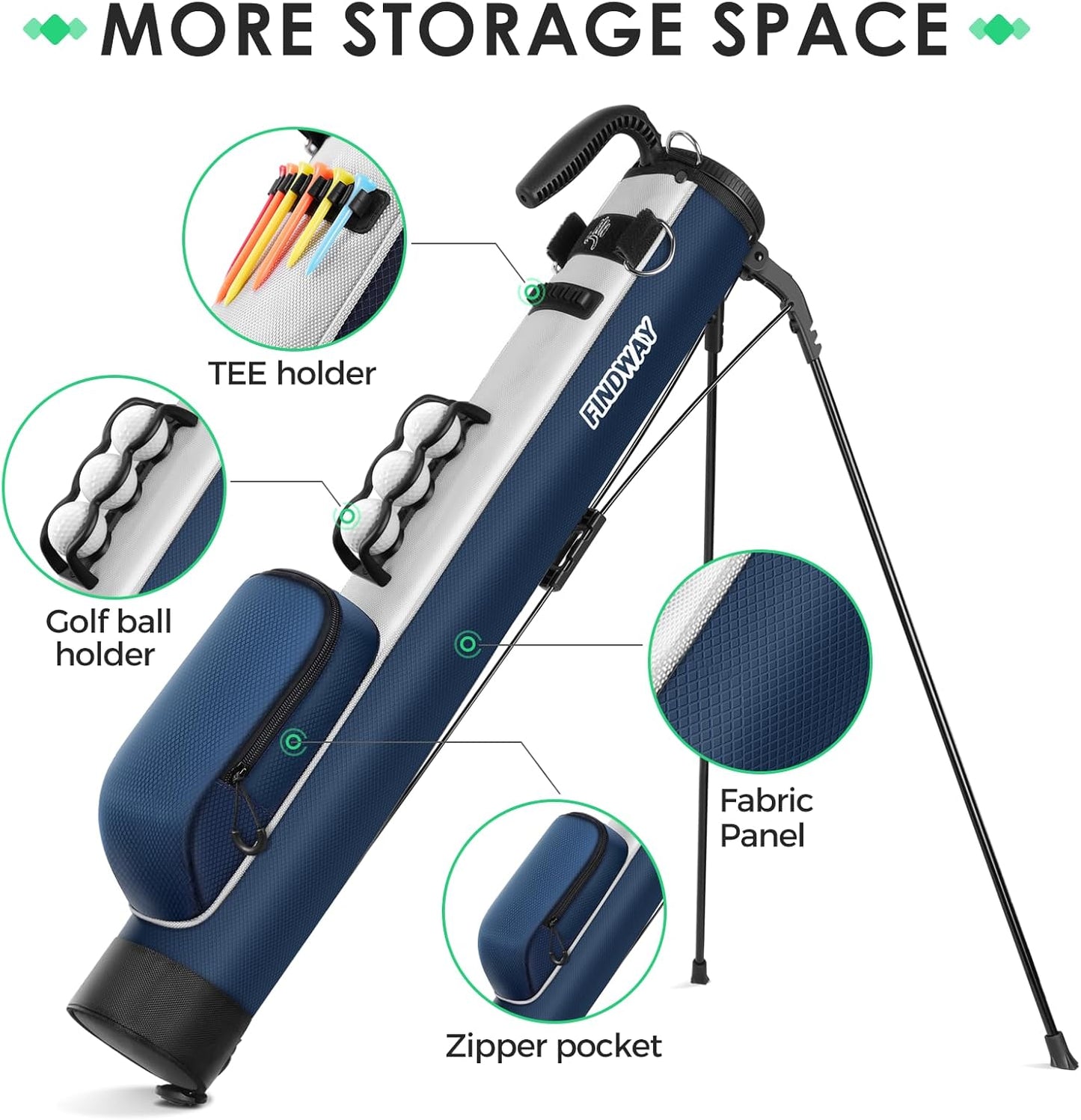 Findway Golf Stand Bag, Small Golf Bag for The Driving Range, Par 3 and Executive Courses, Lightweight Golf Club Carry Bag with Ball Holder and Pockets for Men Women