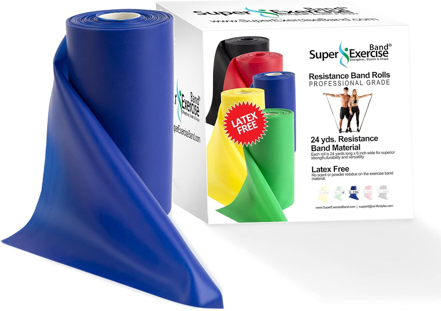 Resistance Band for Working Out - 8,16,24 Yard Resistance Bands Bulk Rolls - 10 Strengths in Light Medium and Heavy Exercise Bands - Latex Free Workout Bands Including iPhone App and e-Book