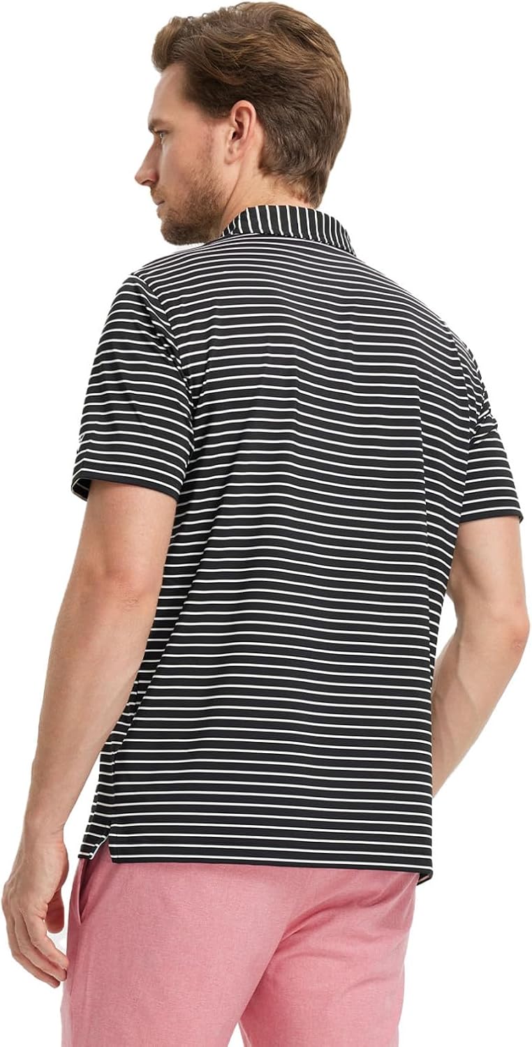 M MAELREG Golf Shirts for Men Moisture Wicking Striped Polo Performance Dry Fit Business Sports Mens Polo Shirts Short Sleeve