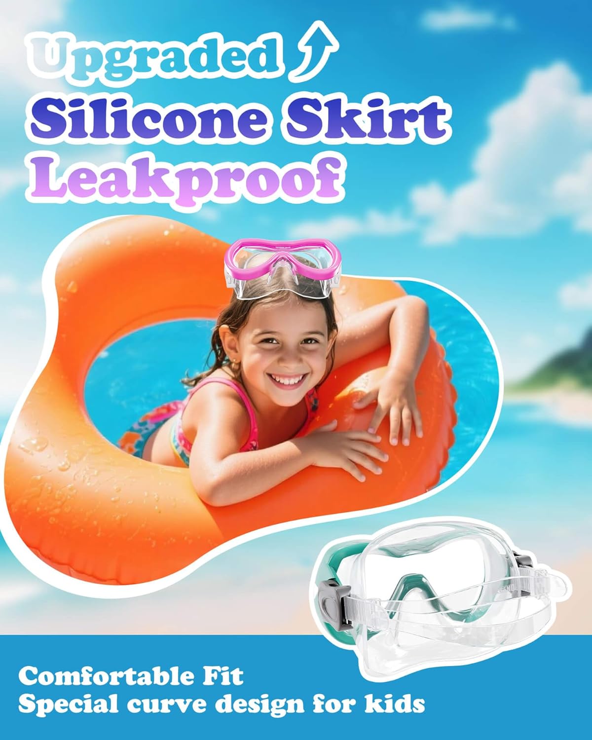 Aegend Kids Swim Mask Goggles, Tempered Glass 180° HD Wide View with Nose Cover