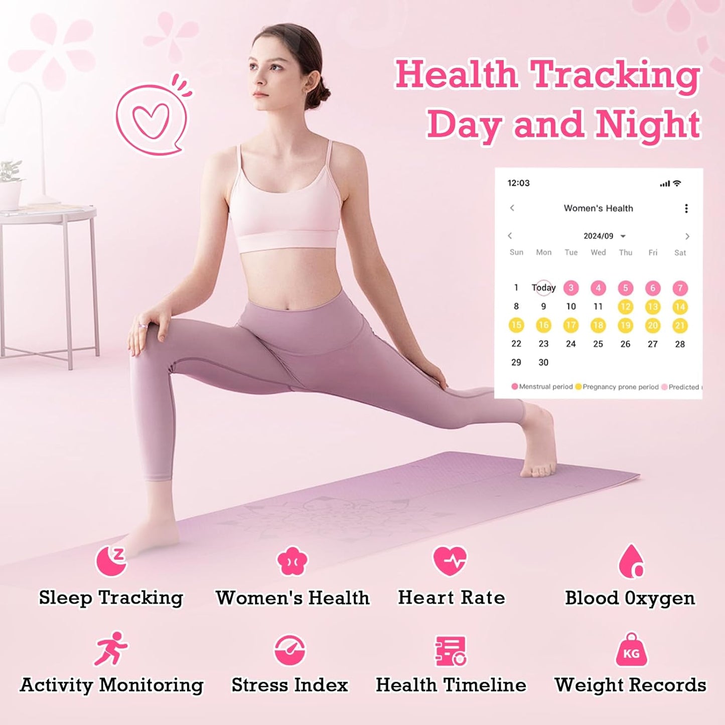 Smart Ring Health Tracker, Sleep Tracker Ring with Heart Rate, Waterproof Fitness Ring for Activity Monitoring/Steps/Distance/Calories,Air Gestures,Up to 7-Day Battery, for iOS Android (Light Pink,#9)