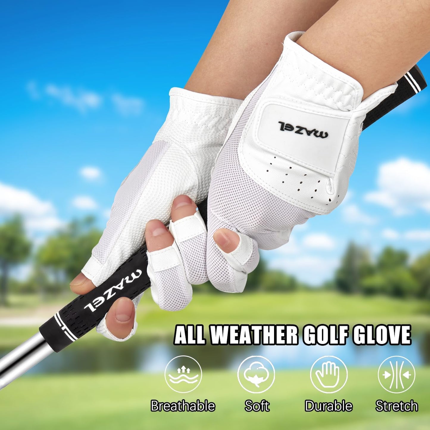 MAZEL Women's Fingerless Golf Gloves One Pair Open-Finger Design,Breathable Hot Wet Weather Sweat-Absorbing,Fit Size S M L XL