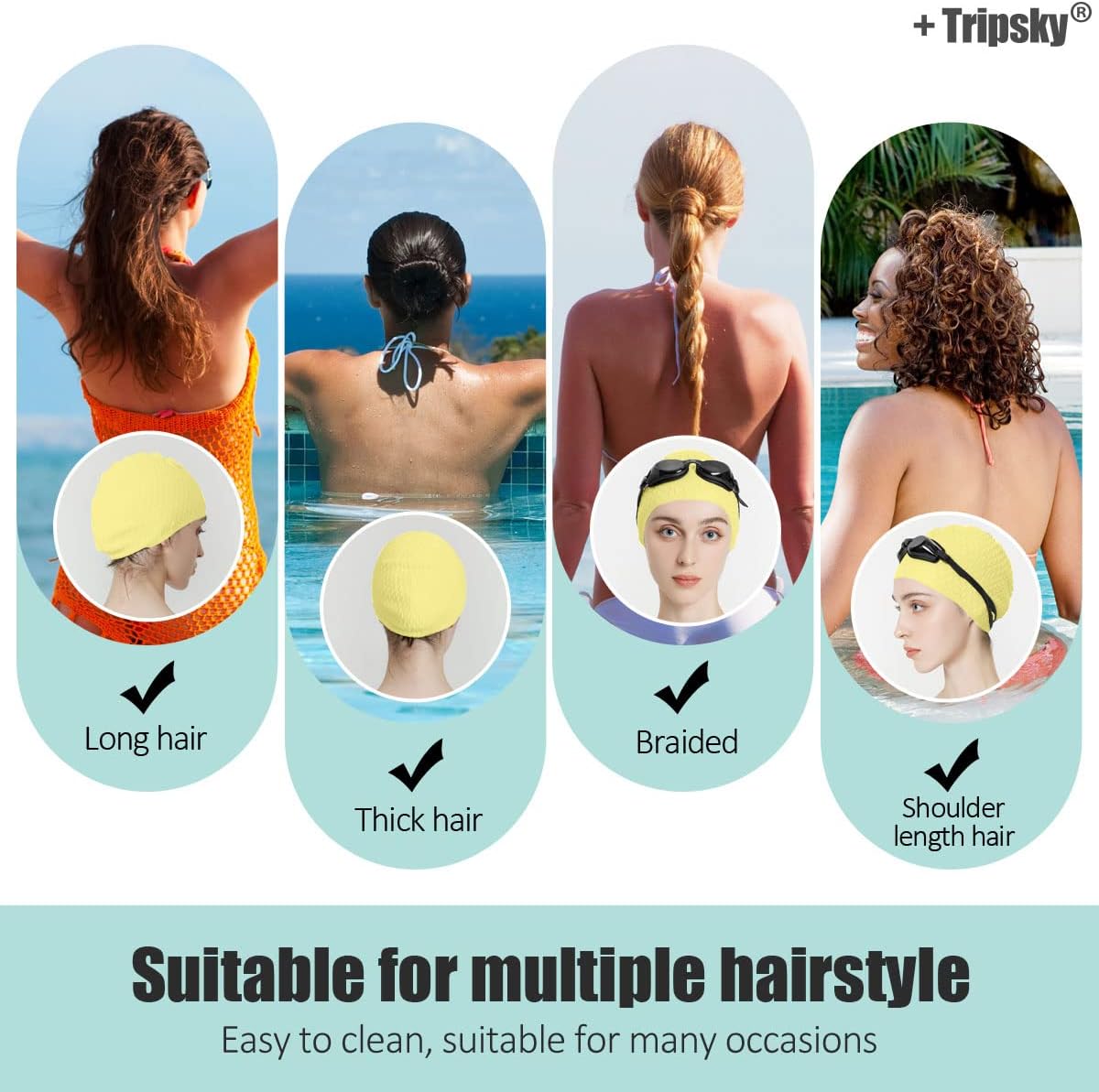 Tripsky Silicone Swim Cap,Comfortable Bathing Cap Ideal for Curly Short Medium Long Hair, Swimming Cap for Women and Men, Shower Caps Keep Hairstyle Unchanged…