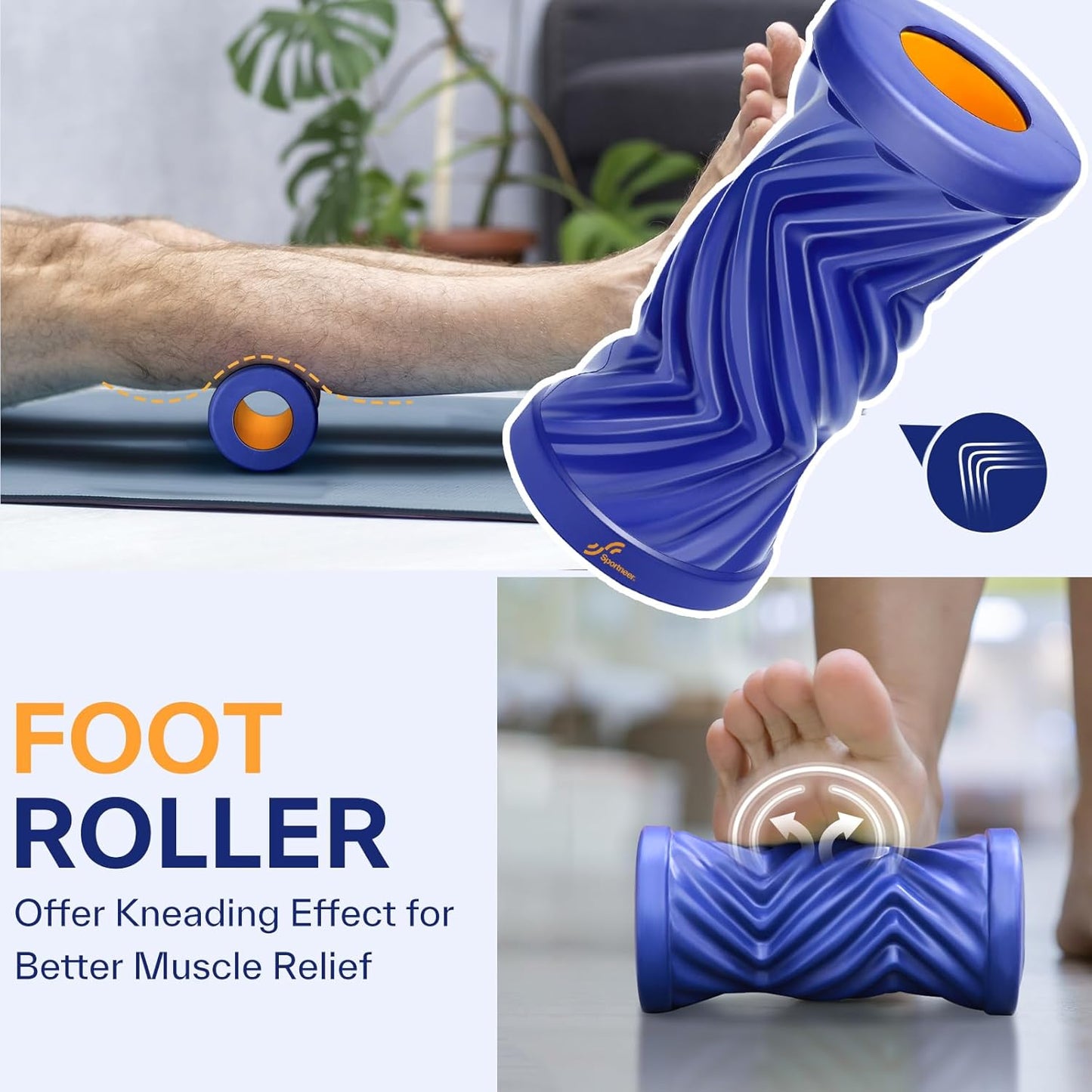 Sportneer 4 in 1 Foam Roller Set: Dual Textures Foam Roller, Foot Roller, Lacrosse Ball, Traction Massage Ball with String, Deep Massage Roller for Whole Body Release, Physical Therapy