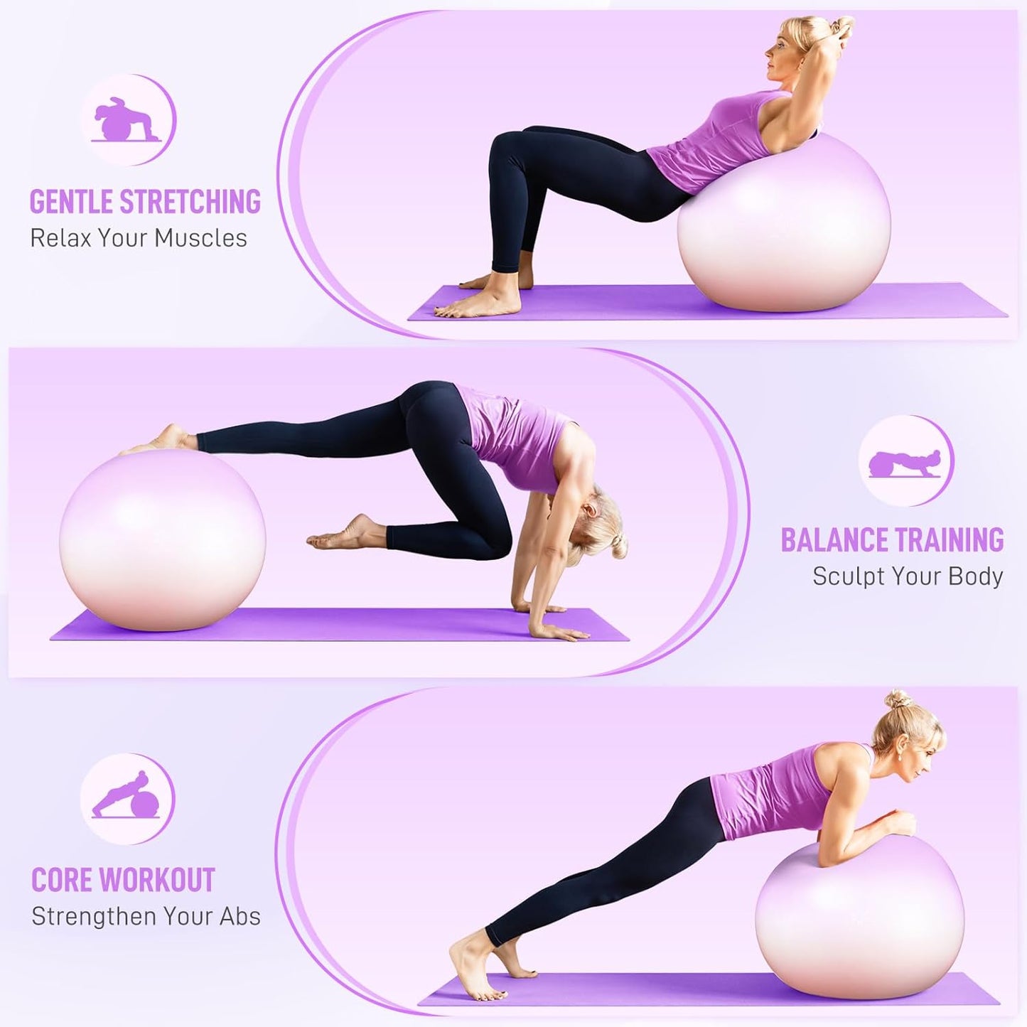 Sportneer Extra Thick Exercise Ball - 25.6''Yoga Ball with Quick Pump - Anti-Burst and Slip Resistant Fitness Ball Chair for Pregnancy and Physical Therapy