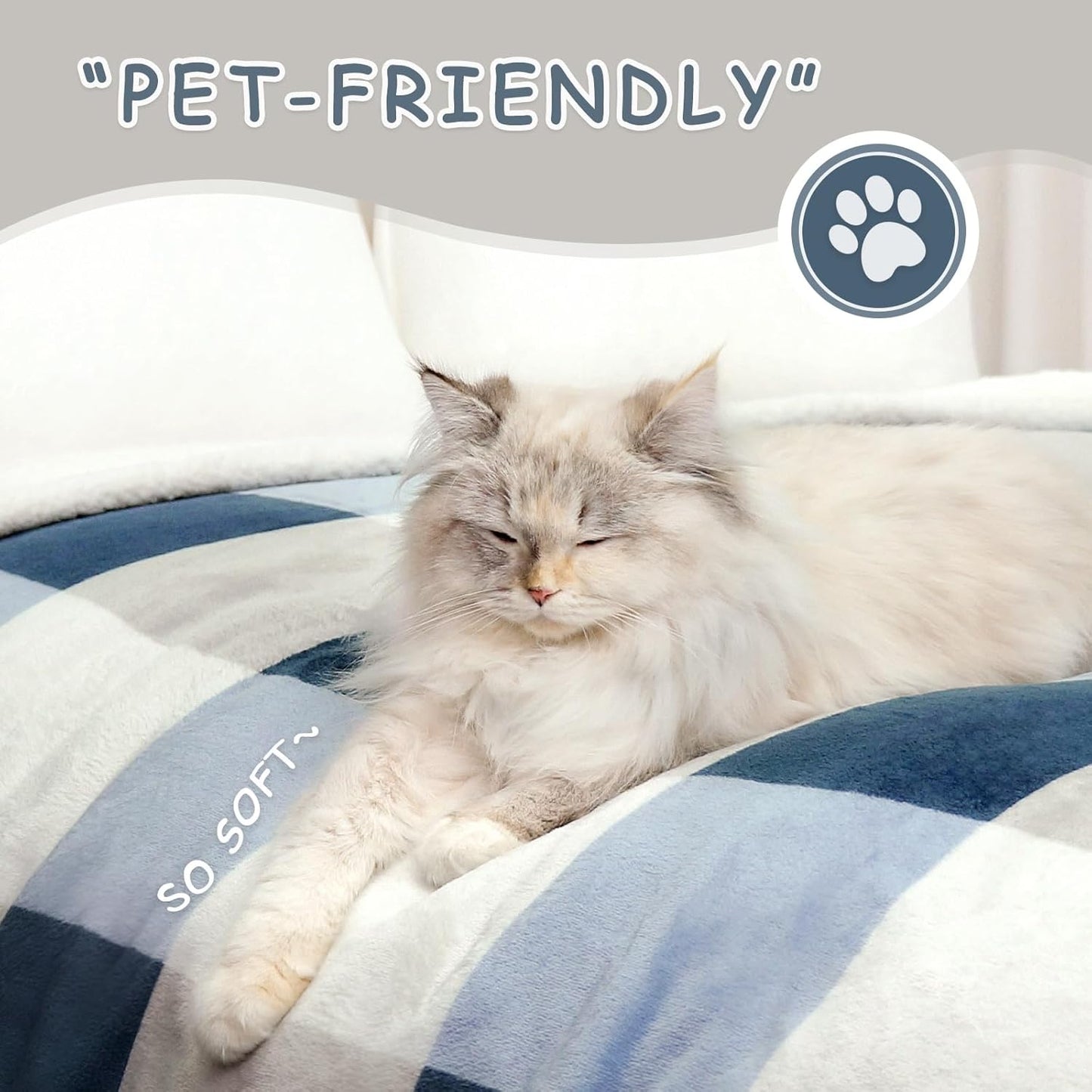 PU MEI Sherpa Fleece Throw Blanket 60" x 80" Reversible Plush Fluffy Large Big Blanket Lattice Flannel Blankets for Sofa Couch Bed (Grey-Soft Blue, 60"*80")