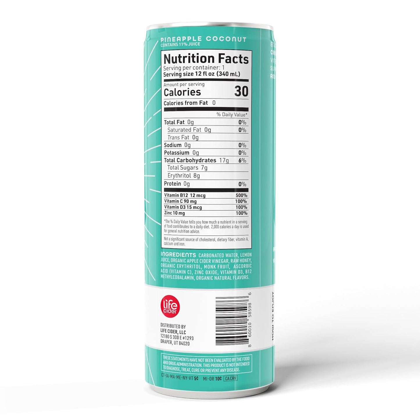 | 12 Pack (12 Fl Oz) | Pineapple Coconut | Sparkling Apple Cider Vinegar Beverage | Aids Digestion & Immune System | Vitamin C, D3, Zinc, B12