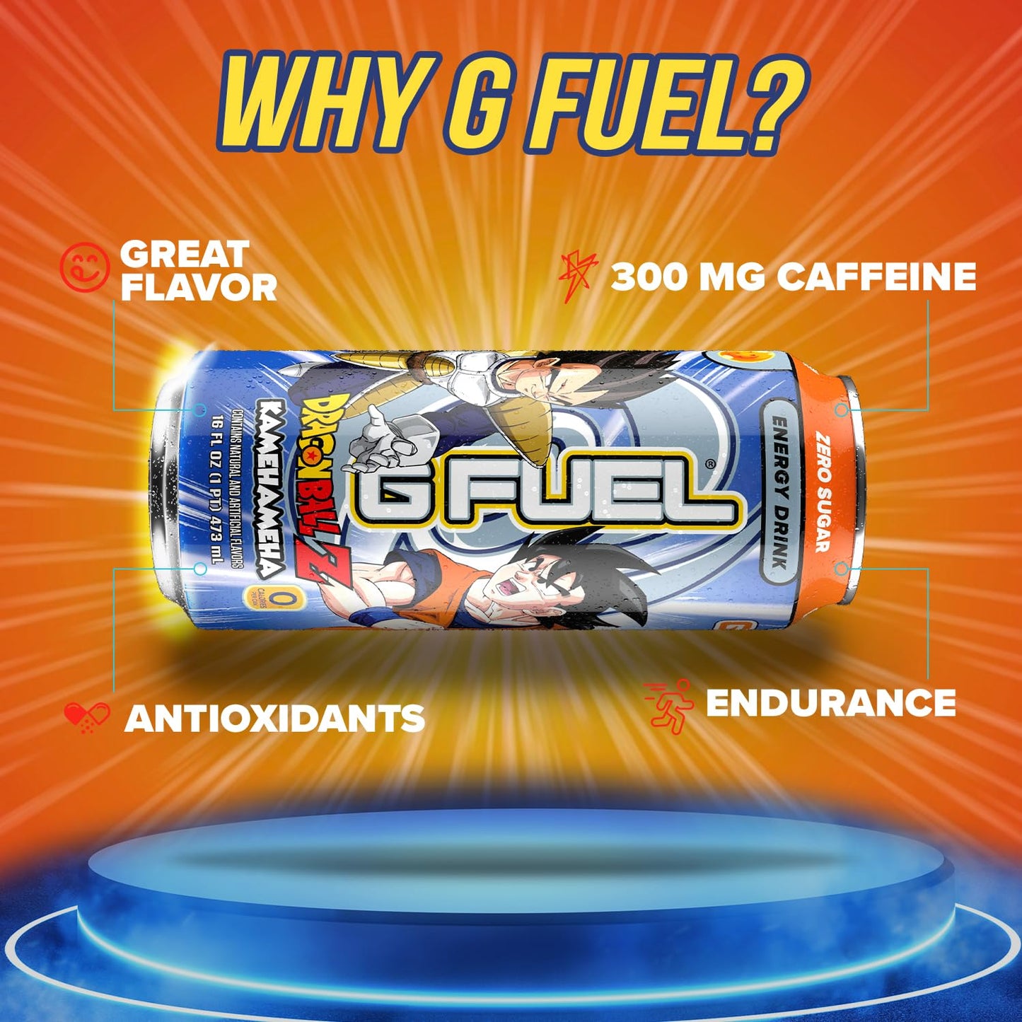 G Fuel Energy Drink, Strawberry Lychee, Sugar Free Beverage with 140mg Caffeine, Daily Energy Boost with Focus Amino, Vitamin + Antioxidants, 16 oz Cans (Kamehameha, 12-Pack)