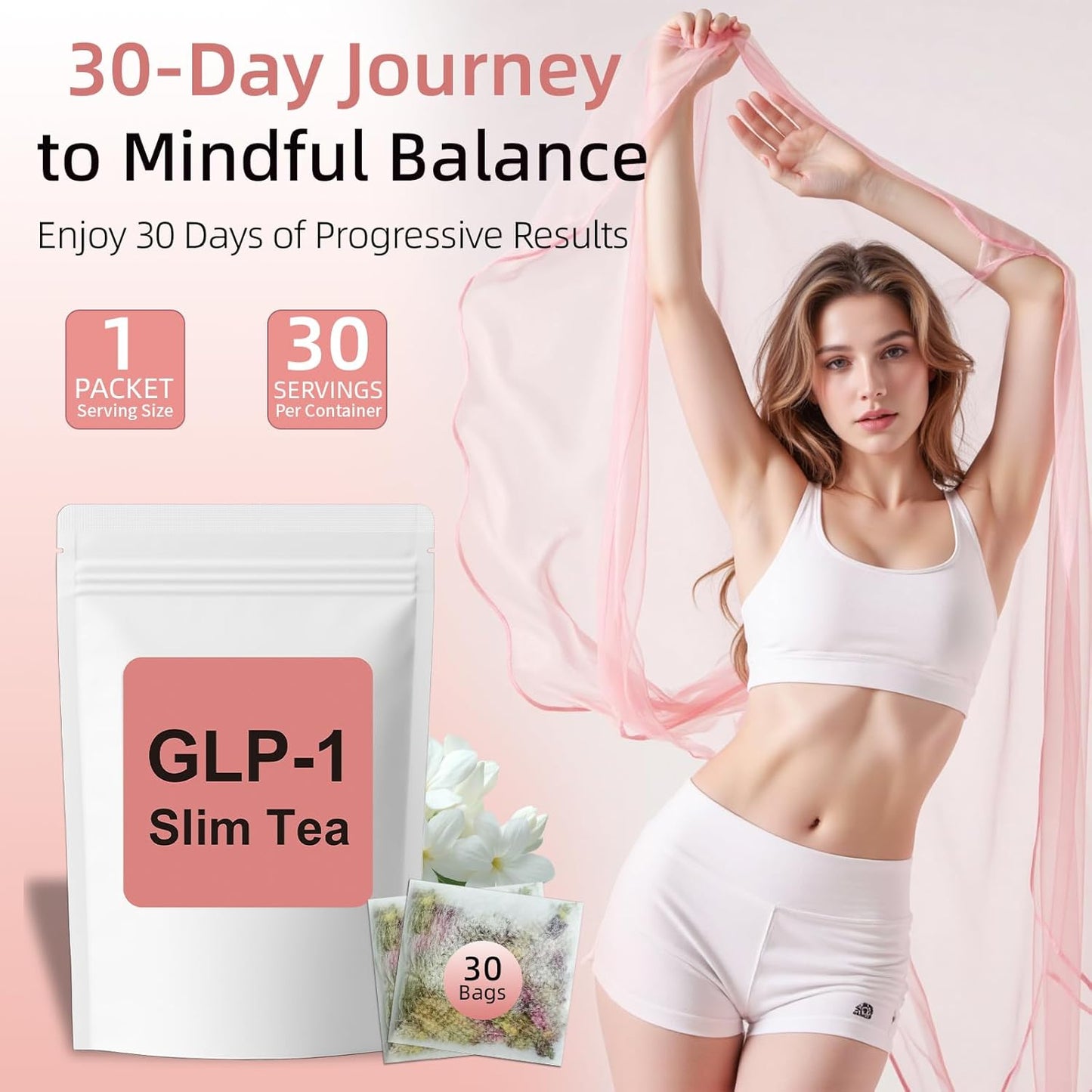 GLP-1 Detox Tea，7 Carefully Selected Plant-Based Ingredients to Complement Balanced Eating Habits,Yerba Mate, Cinnamon, Gardenia & More, No Sugar or Artificial Additives–30Tea Bags (1 Pack)