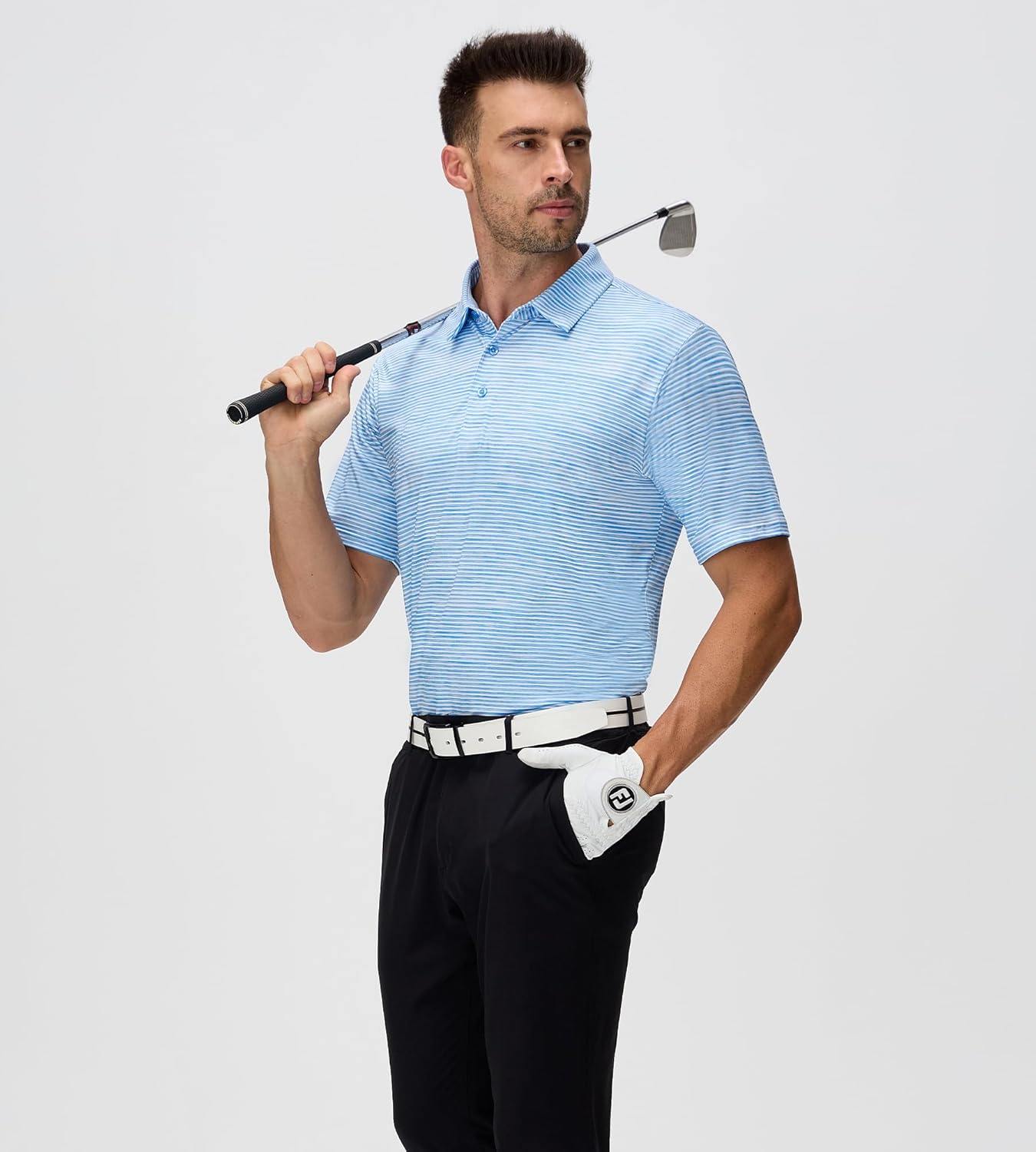 Esabel.C Jacquard Golf Shirts for Men Moisture Wicking Short Sleeve Performance Dry Fit Active Mens Polo Shirts
