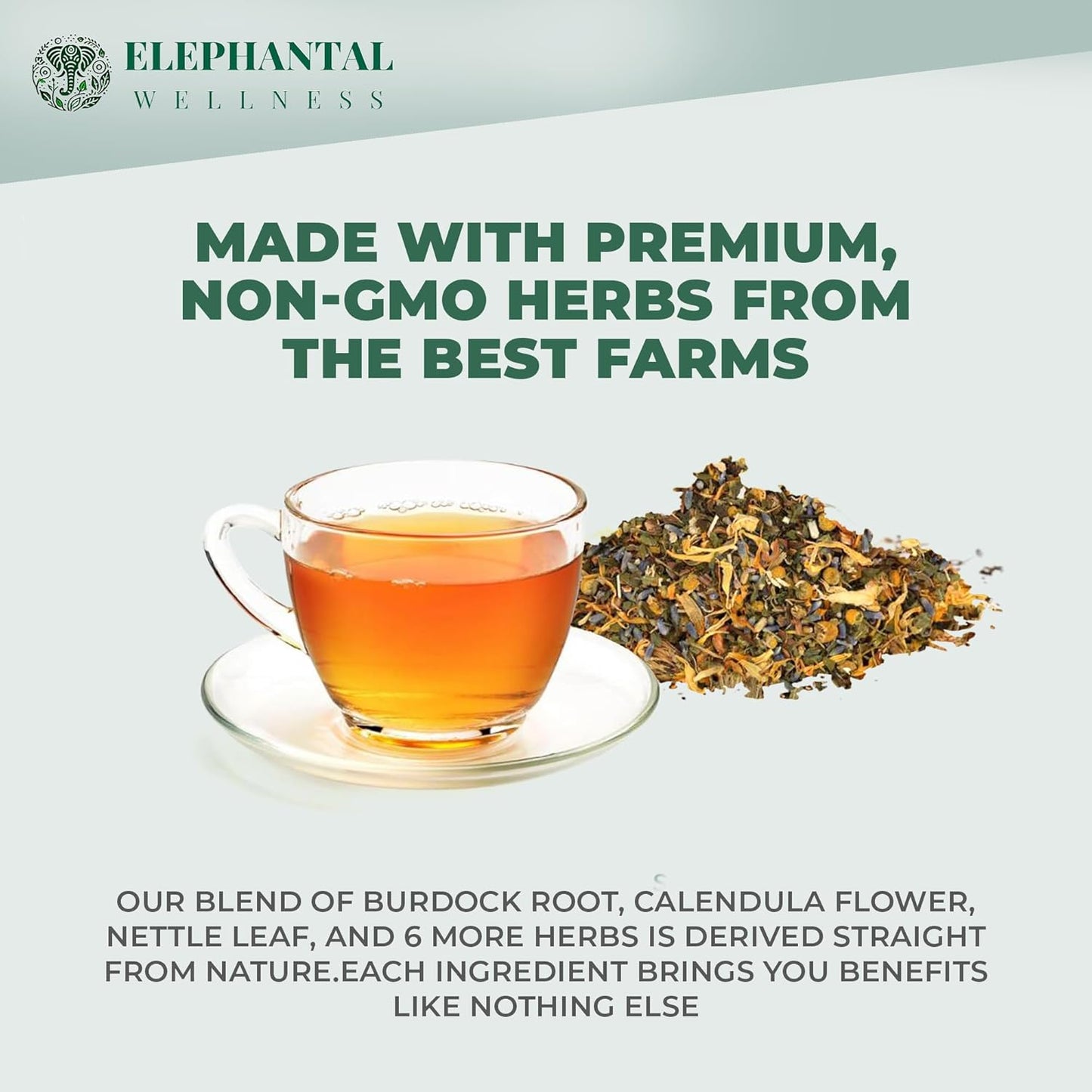 Elephantal Wellness Premium Skin Herbal Tea | Radiance & Clarity Support with Burdock, Dandelion, Calendula & Lavender | Non-GMO, Caffeine-Free, Handmade Loose Leaf Blend, 2oz Loose Leaf, 20 Servings