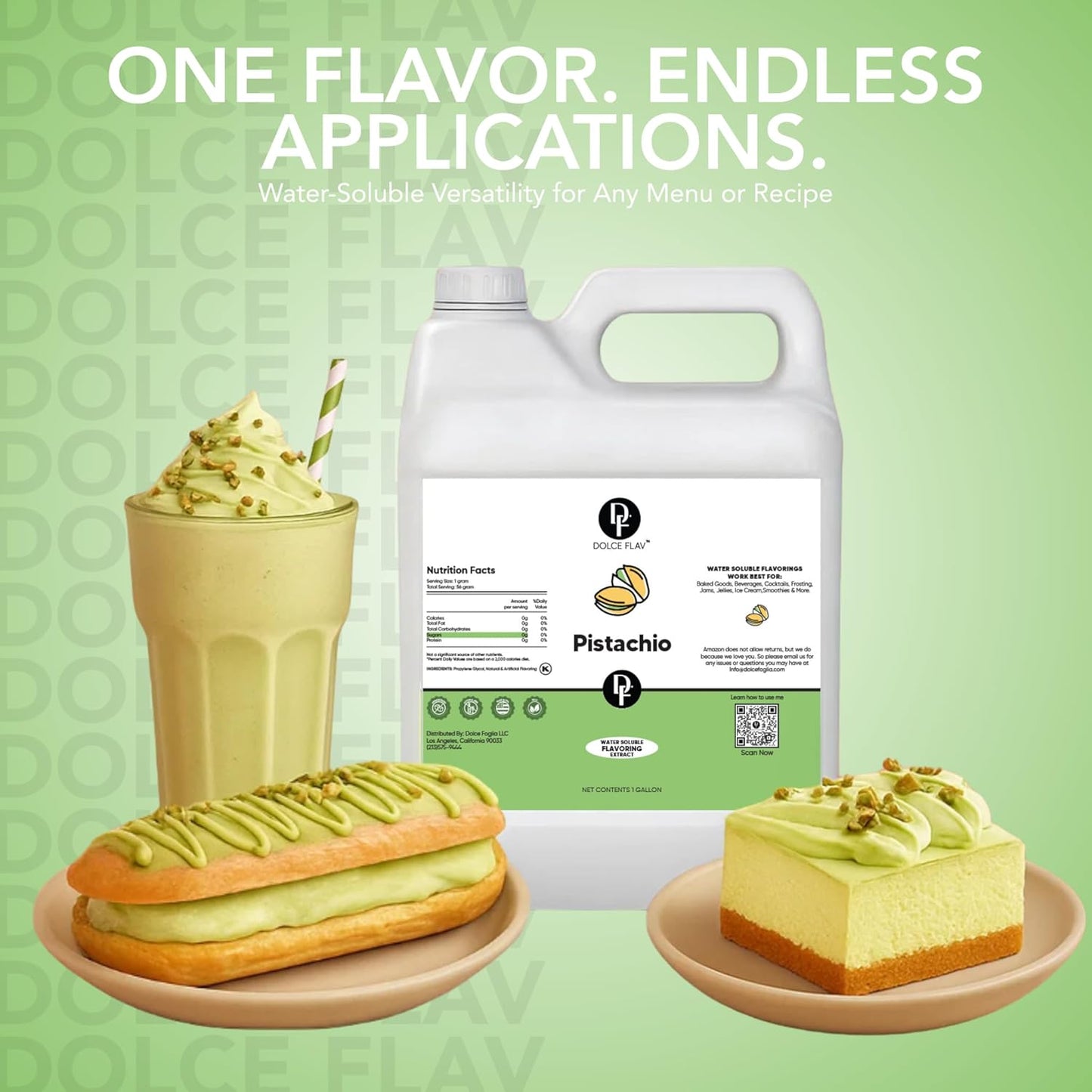 Dolce Flav Pistachio Flavoring – 32 oz. – Premium Flavoring for Ice Cream, Desserts, Boba, Beverages & Baked Goods | Ideal for Restaurants, Bakeries & Coffee Shops
