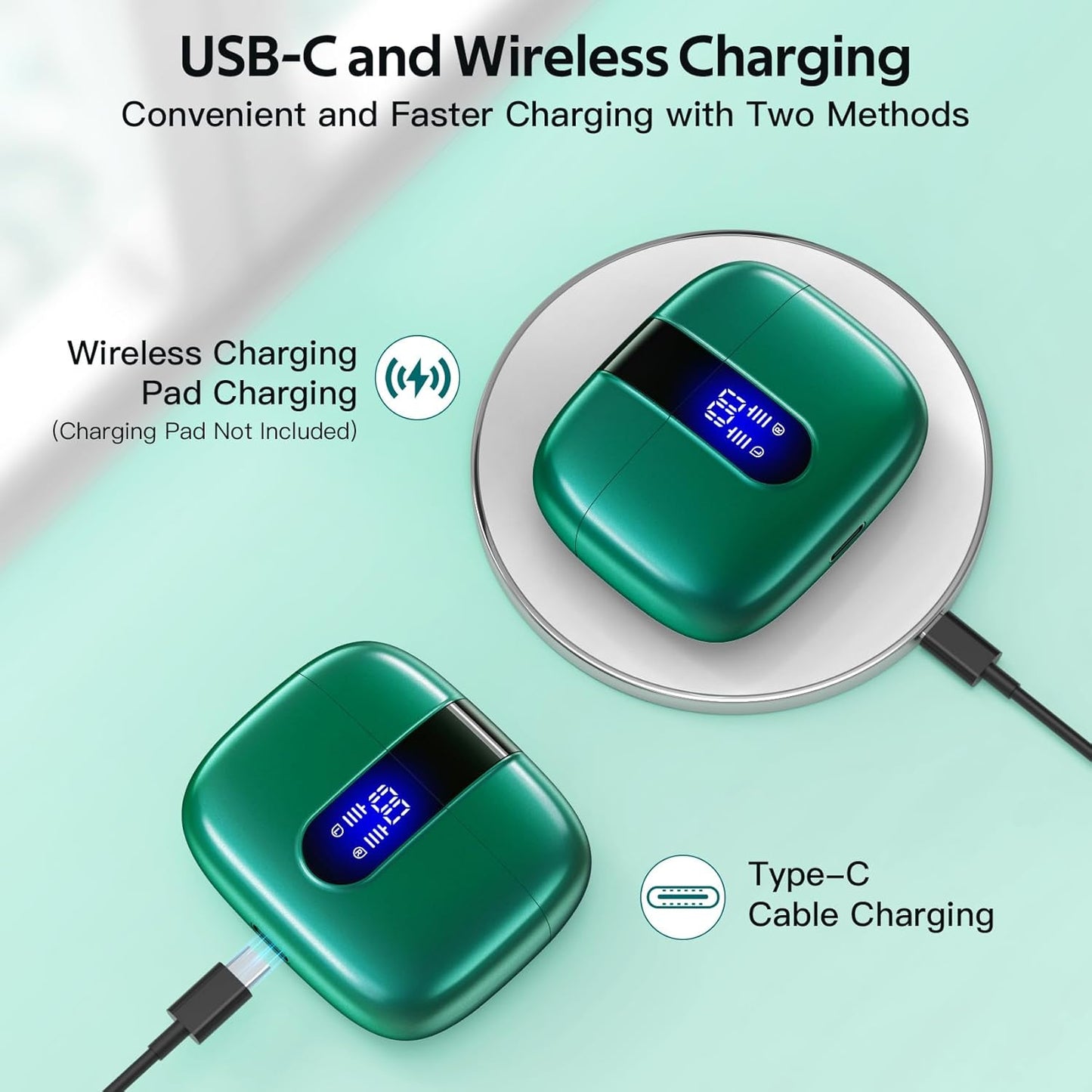 TAGRY 2 Sets X08 Forest Green and Sunset Pink Bluetooth Headphones True Wireless Earbuds 60H Playback Ear Buds with Wireless Charging Case in-Ear Earbuds with Mic