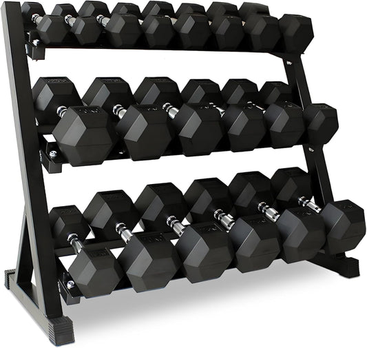 Rubber Hex Dumbbell Set with Rack, 10/12/20 Pair (550/780/1200/1550/2100 lbs total) Weight Rack with Dumbbells, Rubber Coated Dumbbell Set with Rack Stand for Home Gym & Strength Training