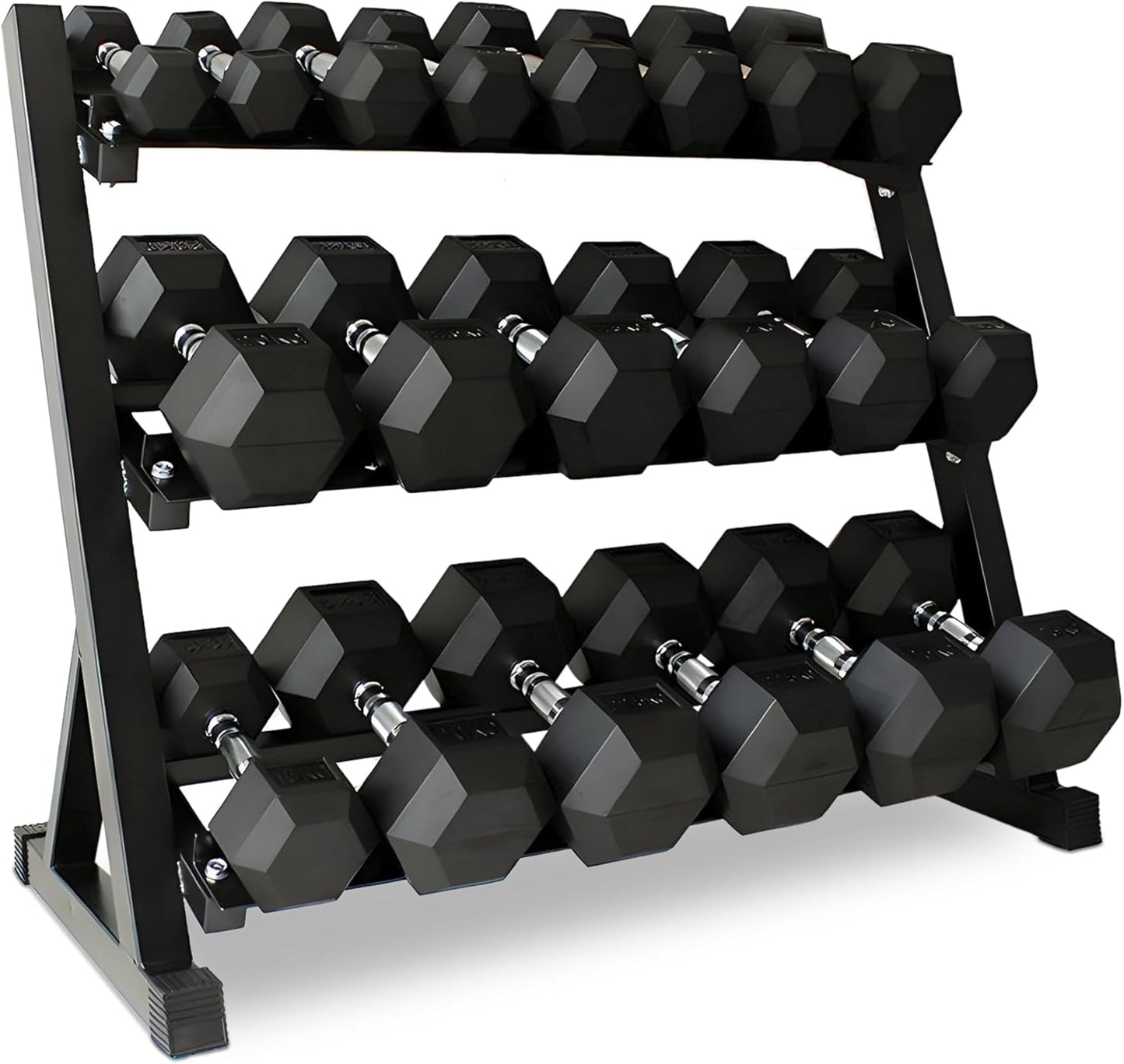 Rubber Hex Dumbbell Set with Rack, 10/12/20 Pair (550/780/1200/1550/2100 lbs total) Weight Rack with Dumbbells, Rubber Coated Dumbbell Set with Rack Stand for Home Gym & Strength Training