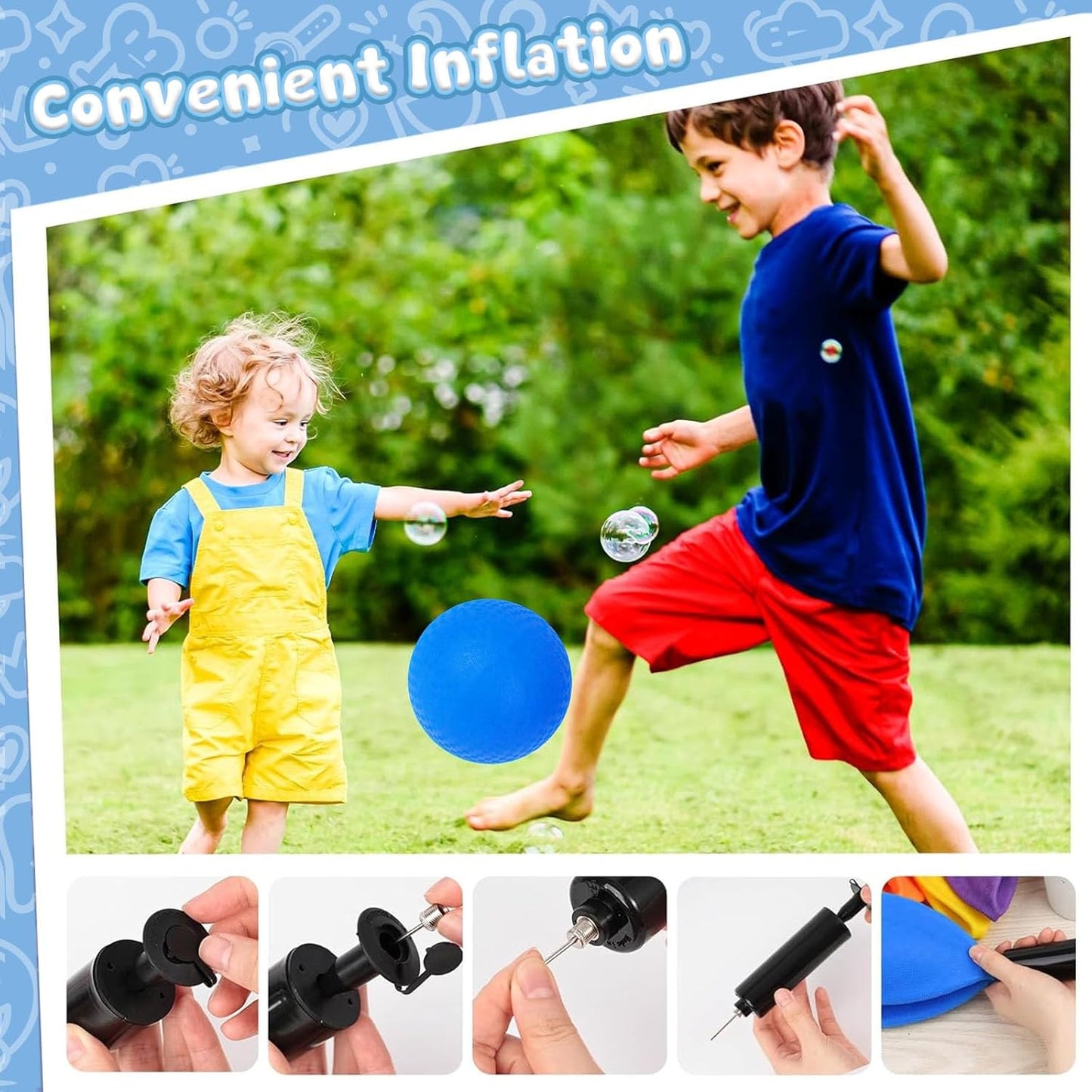 LovesTown Inflatable Playground Ball, 8.5 Inch Dodgeballs Blue Kickballs with Air Pump, for 4 Square Ball Games, Indoor & Outdoor Sports Toys