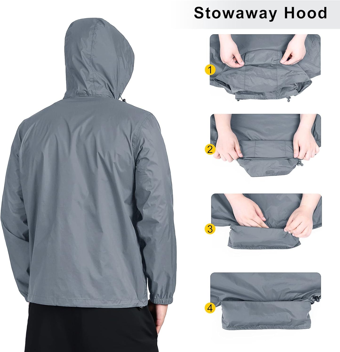 Outdoor Ventures Men's Rain Jacket Waterproof Lightweight Packable Rain Shell Raincoat with Hood for Golf Hiking Travel