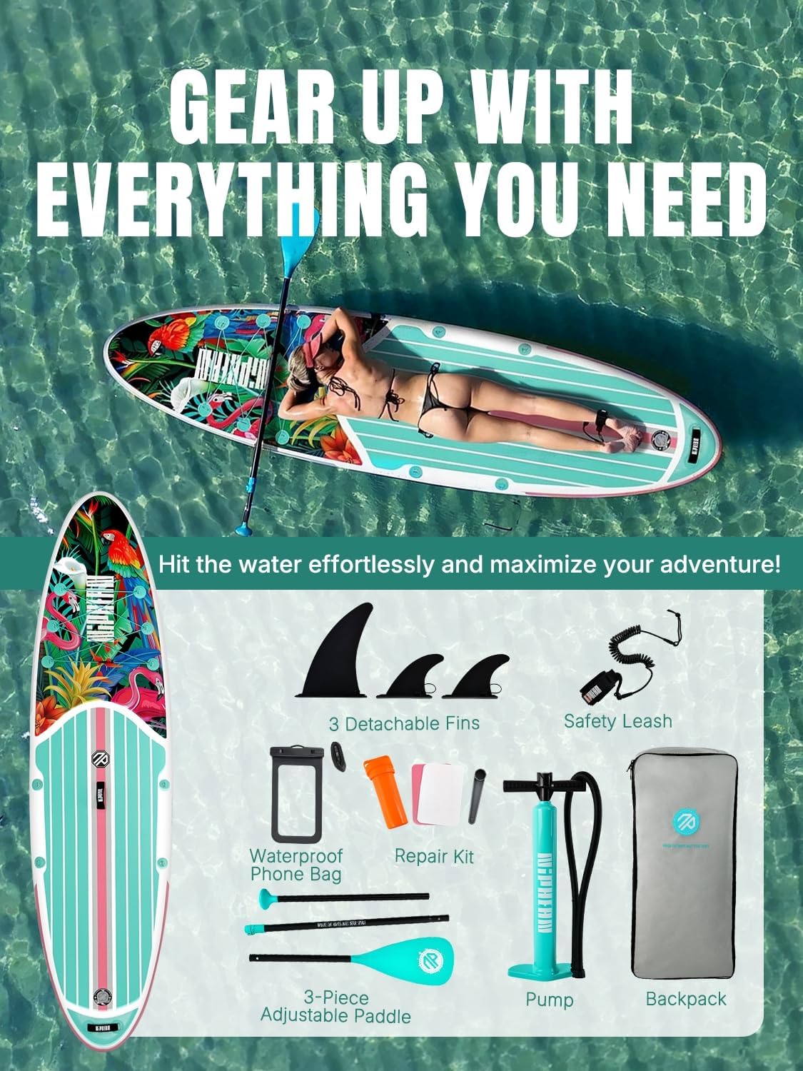 Niphean Inflatable Stand Up Paddle Board with SUP Accessories, Anti-Slip EVA Deck, 10’6’’ Inflatable Paddle Boards for Adults & Youth of All Skill Levels