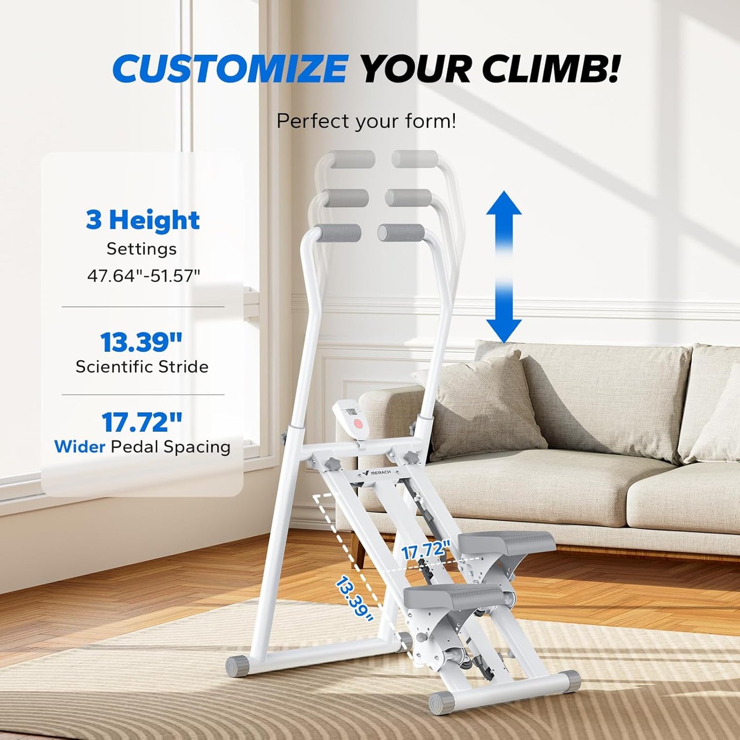 MERACH Stair Stepper for Home Gym Exercise, New Version Vertical Climber Machine for Full-Body Workout, Compact Folding Cardio Exercise Climber with Extended Step Range, Adjustable Handlebar & Pedals