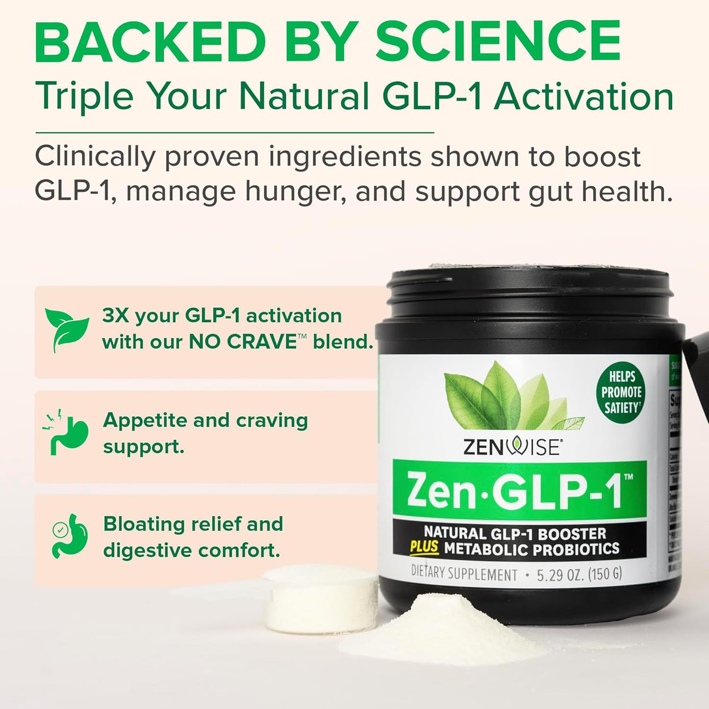 Zenwise Health ZenGLP-1, Natural GLP-1 with Metabolic Probiotics to Help Control Hunger & Cravings and Support Digestive Health - GLP-1 Supplement Support for Women & Men - 15-Day Serving