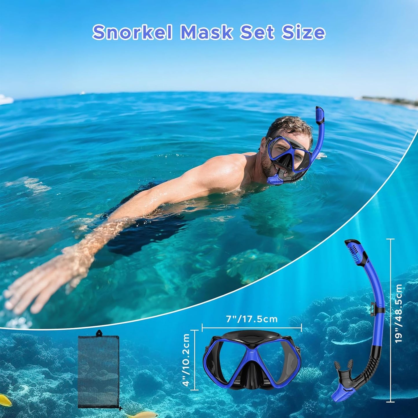 2 Pack Snorkeling Gear for Adults, Dry Snorkel, Mask Set Adult, Diving Scuba Mask, Scuba Gear, Swimming Goggles with Nose Cover, Swim Freediving Tempered Glass Panoramic View Travel Packages