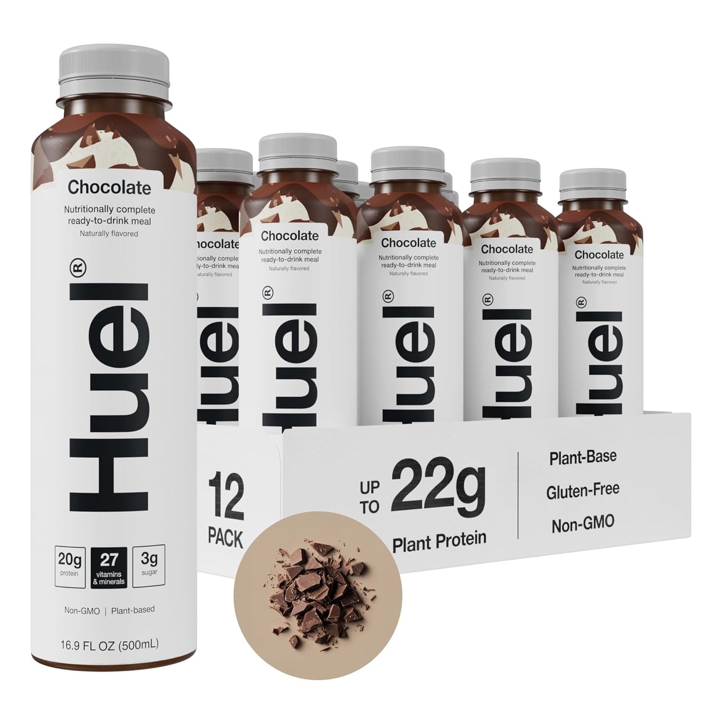 Huel Ready-to-Drink | Chocolate Meal Replacement Drink | High Protein Drink | Nutritionally Complete, Low Sugar, High Fiber, Plant Based, Vegan, Healthy | 20g Protein Per Bottle | 16.9 Fl Oz (12 Pack)