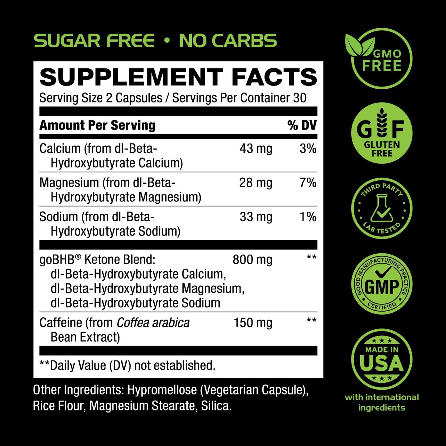 Keto BHB Exogenous Ketones Supplement - BHB Science Keto Diet Pills with Patented goBHB and Caffeine for Natural Energy Focus Body Sculpting & Ketosis Support - Vegetarian & Non-GMO (1 Month Supply)