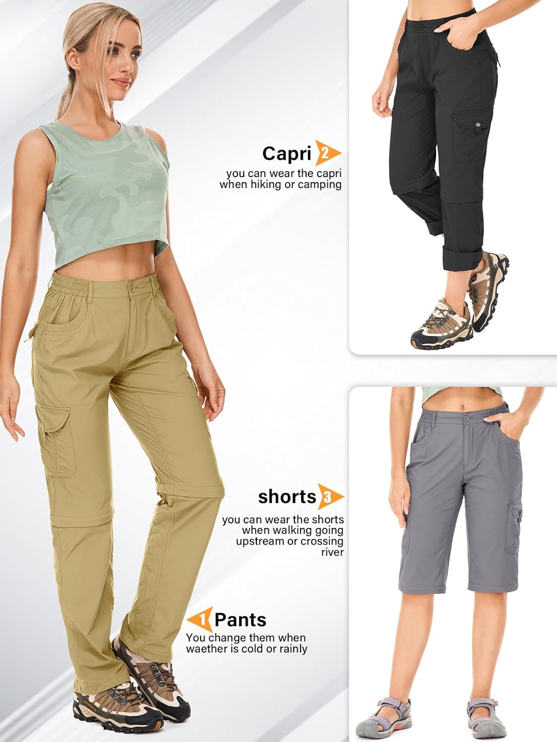 Women's Hiking Pants Convertible Quick Dry Lightweight Zip Off Fishing Travel Safari Pants