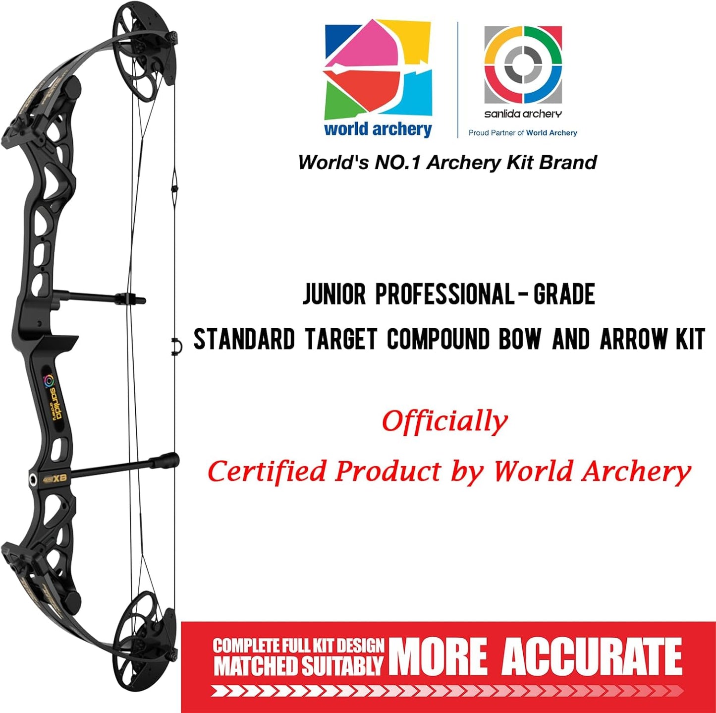 Sanlida Hero X8 Junior Professional- Grade Standard Target Compound Bow and Arrow Kit with Target Accessories for Competition for Juniors, Youths, Ladies/Limited Life-time Warranty/14-60Lbs