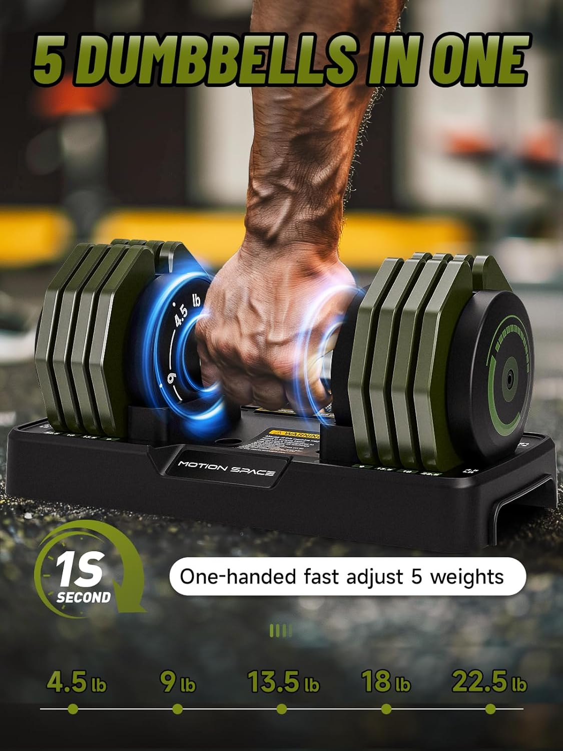 Adjustable Dumbbells Set 22.5LB Pair, 5 Weights Option Dumbbells Set with Comfort Non-slip Metal Handle, Compact Weight Set For Home Gym Suit both Men and Women