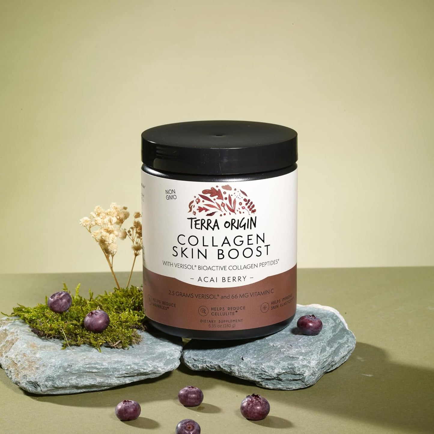 TERRA ORIGIN Collagen Hydrolyzed Peptide Powder | Supports Healthy Skin, Hair, and Nails | with Verisol and Vitamin C for Women and Men | Acai Berry