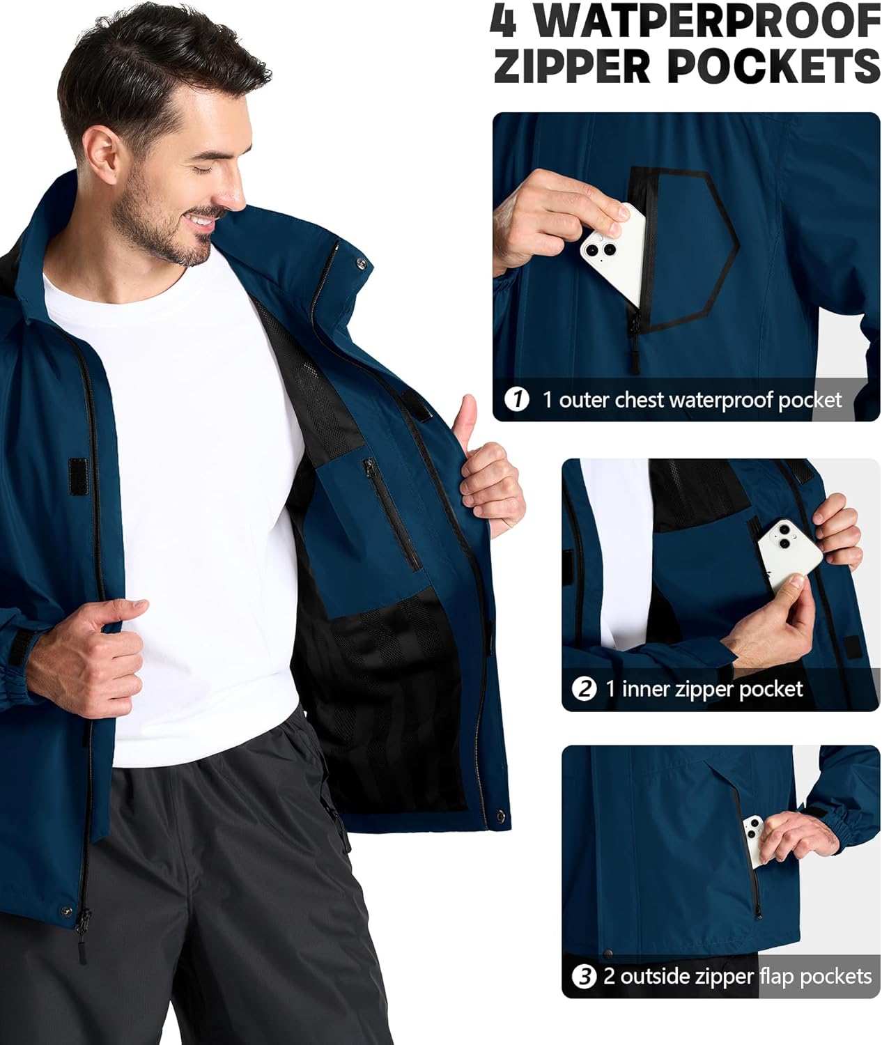 SWISSWELL Mens Rain Jackets Waterproof with Hood Men Windbreaker Jackets Lightweight Rain Coats for Golf Fishing Hiking