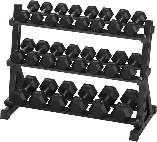 Hex Dumbbell Sets with Rack, 300-670 lb Rubber Encased Exercise & Fitness Dumbbells Set, Hand Weight for Strength Training, Weight Dumbbells