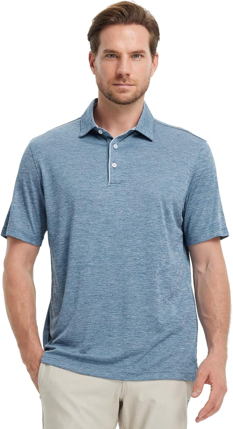 M MAELREG Golf Shirts for Men Short Sleeve Dry Fit Casual Striped Performance Moisture Wicking Collared Mens Polo Shirts