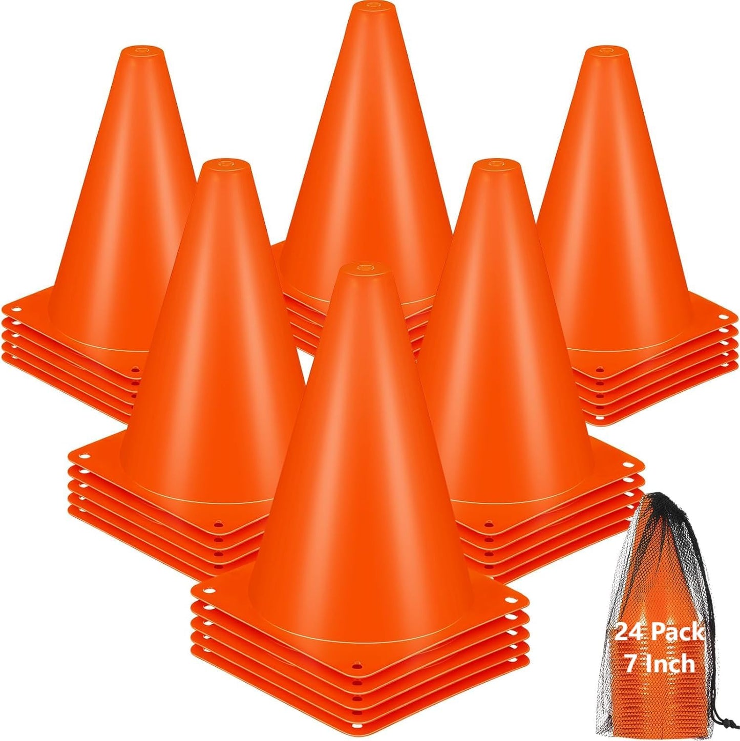 Cones Sports for Kids, Small Training Cones Set for Soccer Practice, 24 Pack 7 Inch Agility Field Cone Marker for Football Basketball Drills, Plastic Multi color Baseball Cone for Outdoor Indoor Games