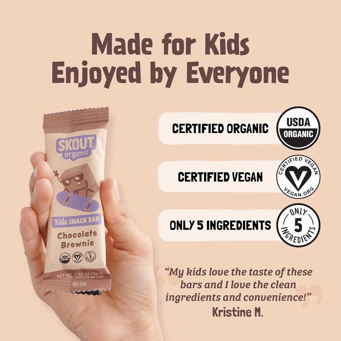 Skout Organic Chocolate Brownie Kids Snack Bars (18 Pack) | Organic Kids Snack Bars | School Snacks & Lunch Snacks | No Refined Sugar | Vegan & Paleo | Gluten, Dairy, Grain, Peanut Free