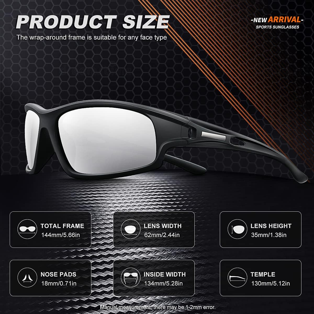 Polarized Sports Sunglasses for Men 100% UV Protection Wrap Around Unbreakable Sun Glasses for Fishing Driving