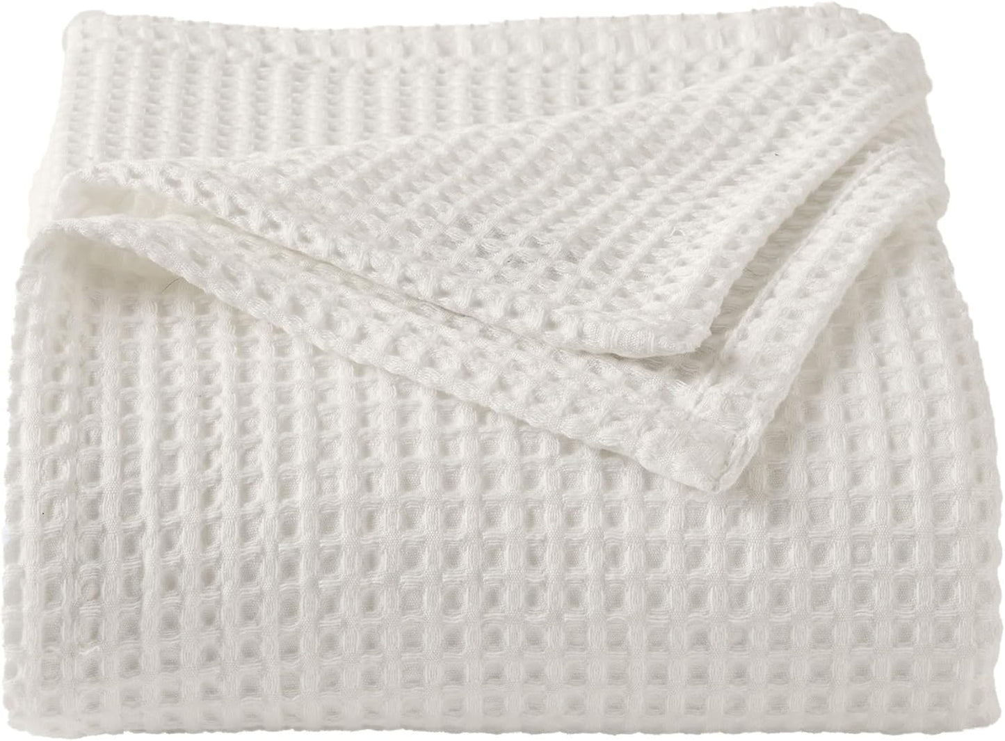 100% Cotton Waffle Weave Queen Bed Blanket | Soft, Breathable, and Lightweight Blanket for All-Seasons | Perfect for Layering | Brielle Collection (King, Ivory)