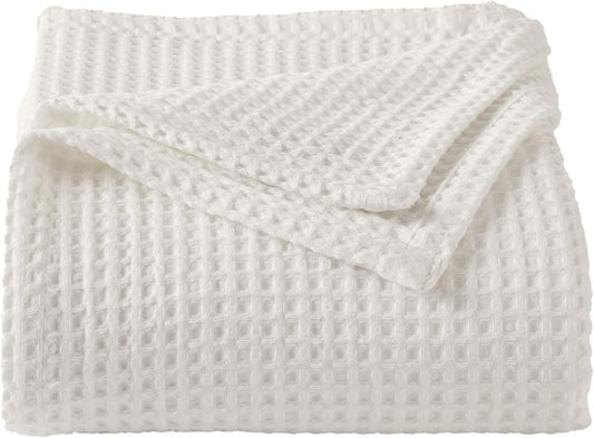 100% Cotton Waffle Weave Queen Bed Blanket | Soft, Breathable, and Lightweight Blanket for All-Seasons | Perfect for Layering | Brielle Collection (King, Ivory)