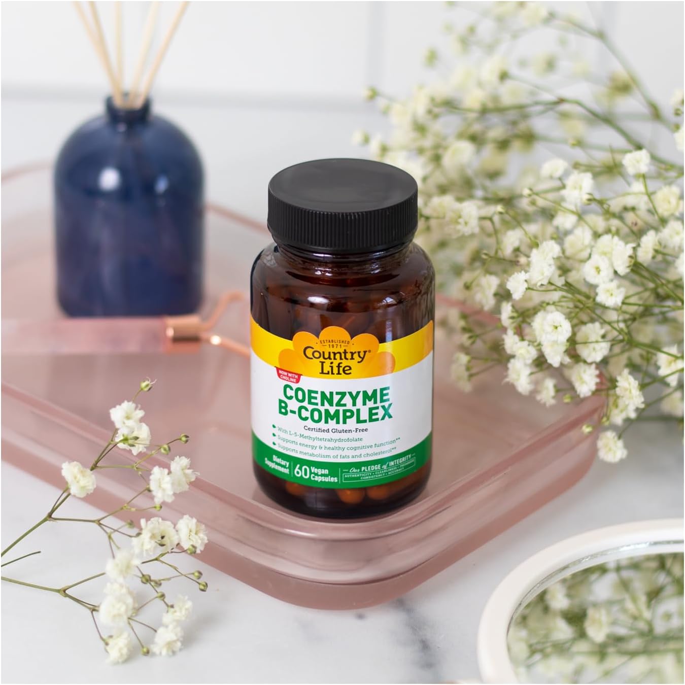 Country Life Coenzyme B-Complex, 60 Capsules – Supports Energy & Metabolism, Mood & Cognitive Function – Vegan, Gluten-Free, Bioavailable B Vitamins with Choline