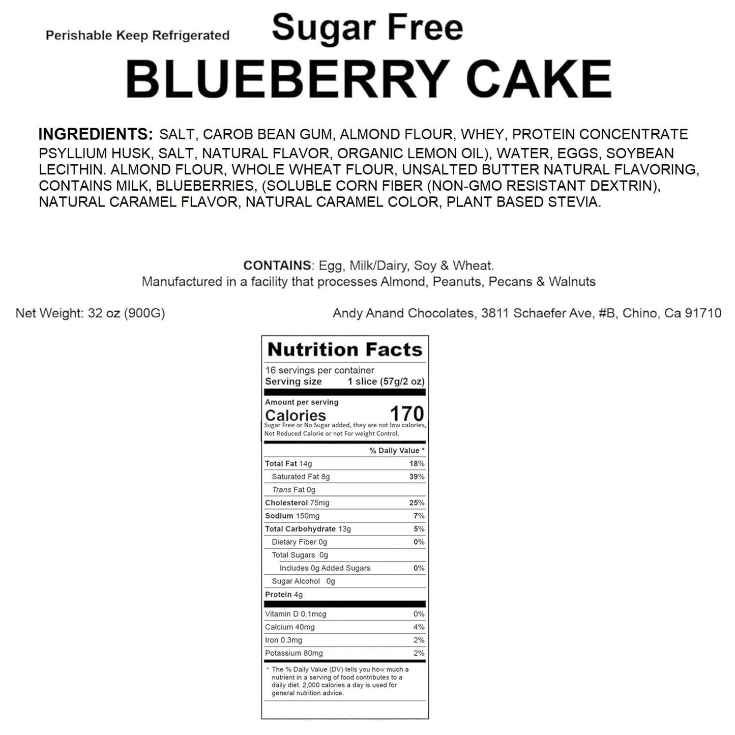 Andy Anand Luxurious Sugar-Free Blueberry Cake 9", Handcrafted, Delicious & Moist, Perfect for Celebrations, 2.8 lbs