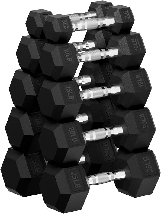 Hex Dumbbell Set, 45-400 lb Set Rubber Encased Exercise & Fitness Dumbbells, Weights Dumbbells Set, Hand Weight for Strength Training