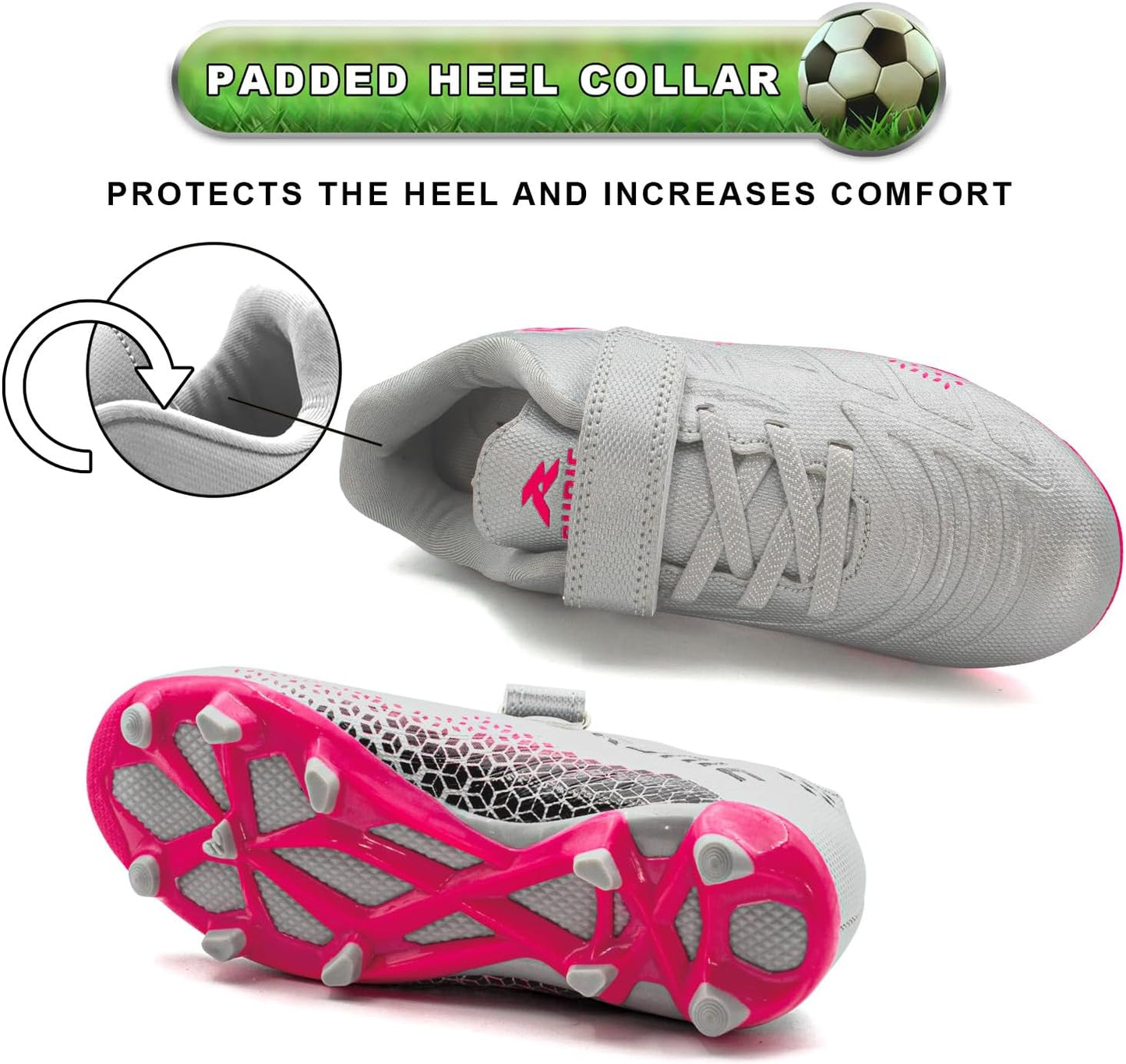 RUNIC Kids Soccer Cleats for Boys and Girls - Small and Big Kid Athletic Outdoor Football Shoes - Firm Ground - Hook and Loop Closure - Black/Gold